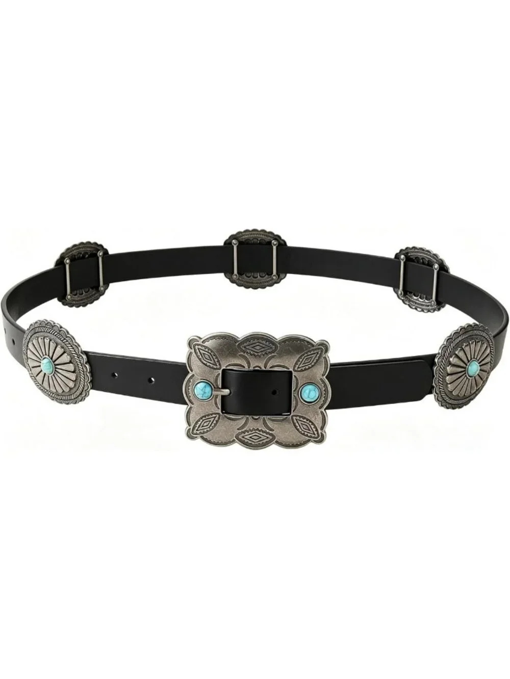Turquoise Concho Western Belt for Women | Faux Leather Cowgirl Style for Jeans